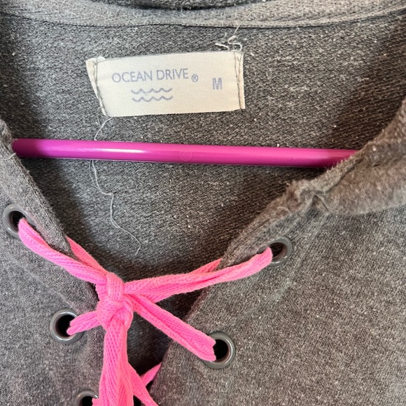 Ocean Drive Gray Lace-Up Women's Cowl Neck Sweater - Picture 2 of 3